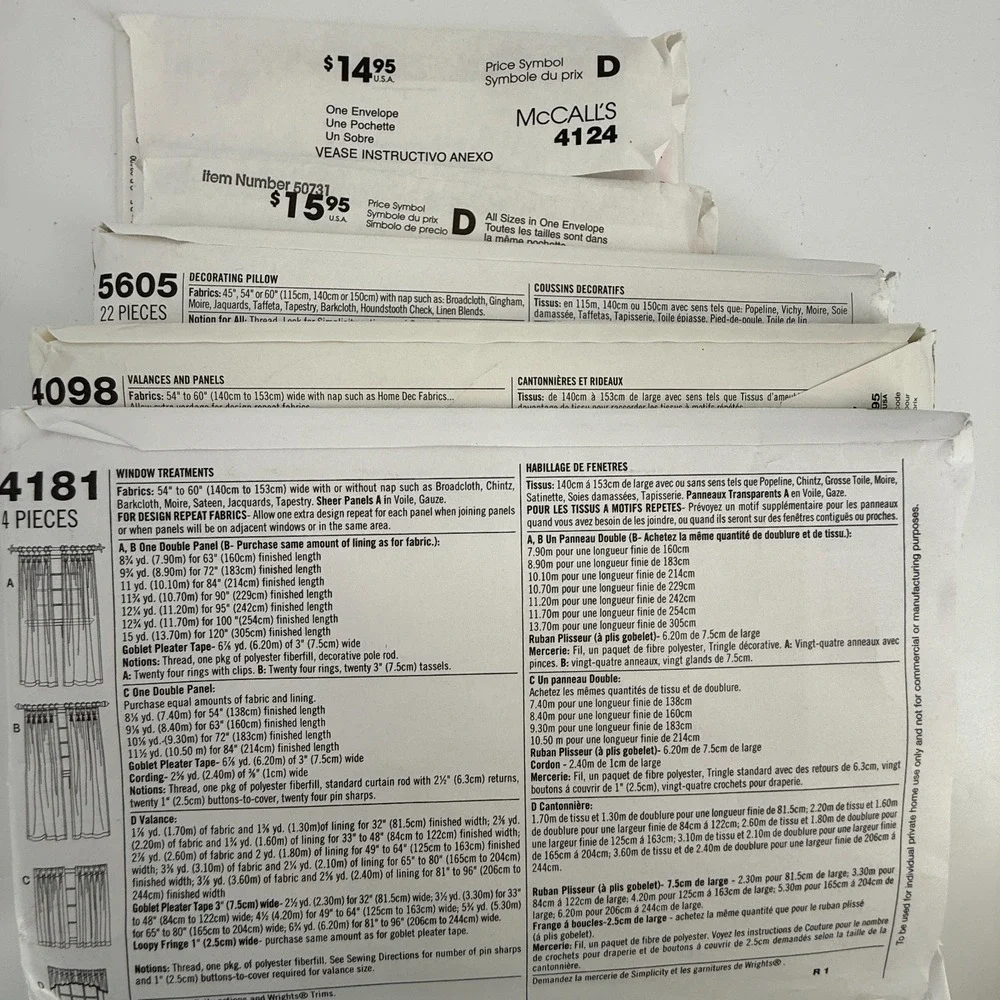 5 LOT! Simplicity McCalls Home Decorating 4124~4181-M5073-4098 Chris Lowell-5605